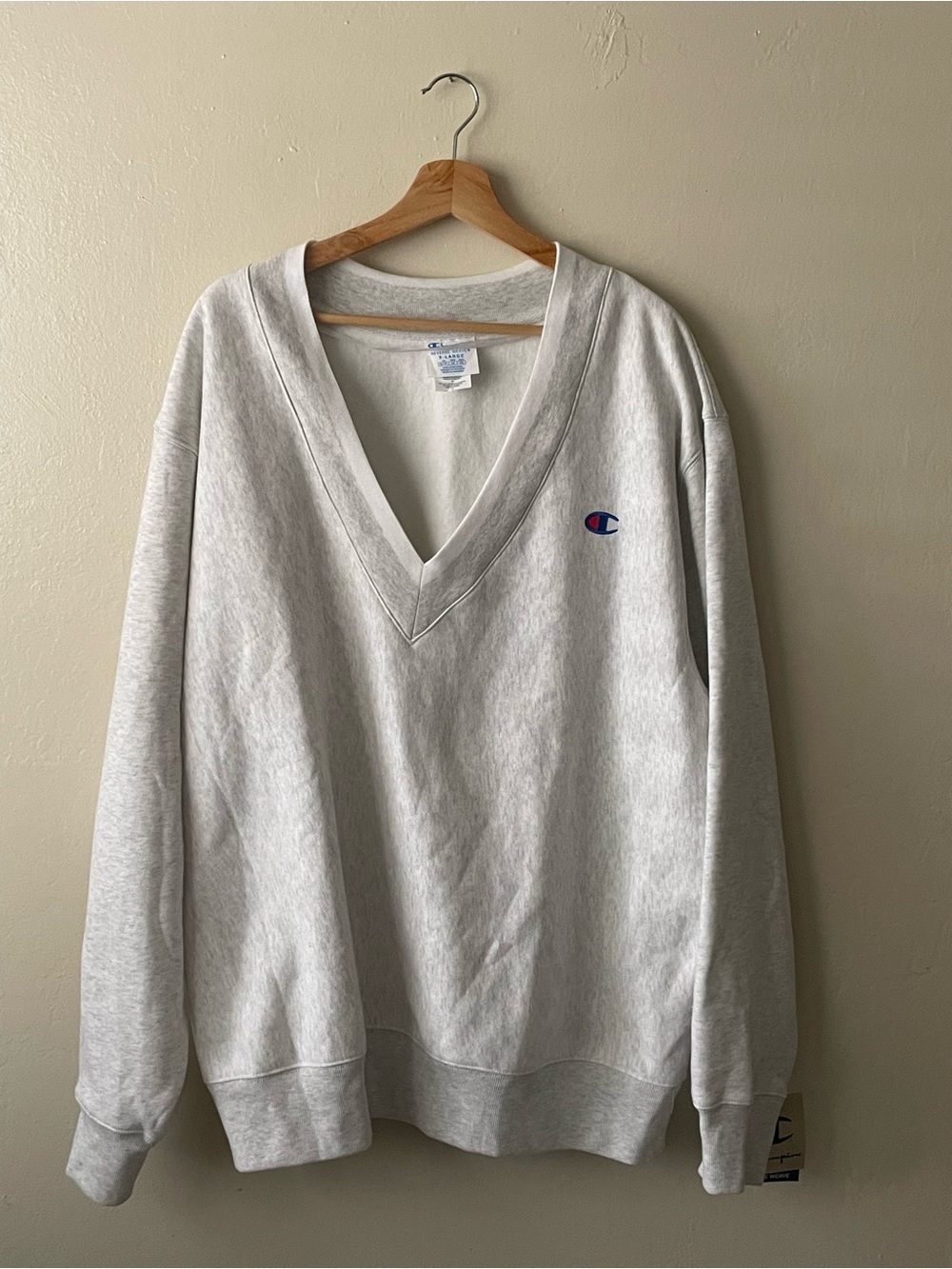 Champions light gray reverse weave V neck pullover sweatshirt